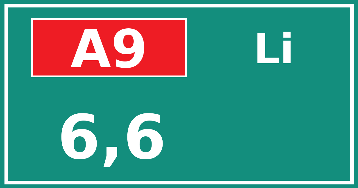 Hectometerbord A9 6,6 zijde Li