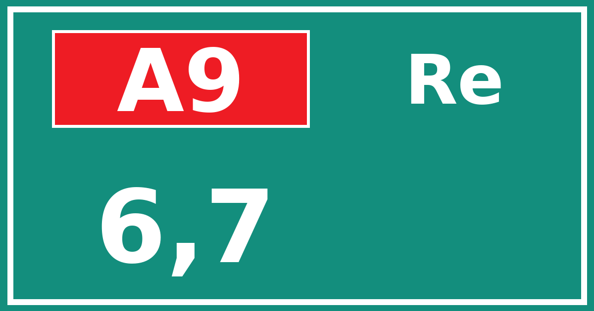 Hectometerbord A9 6,7 zijde Re