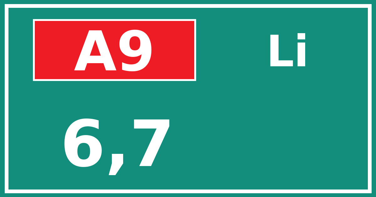 Hectometerbord A9 6,7 zijde Li