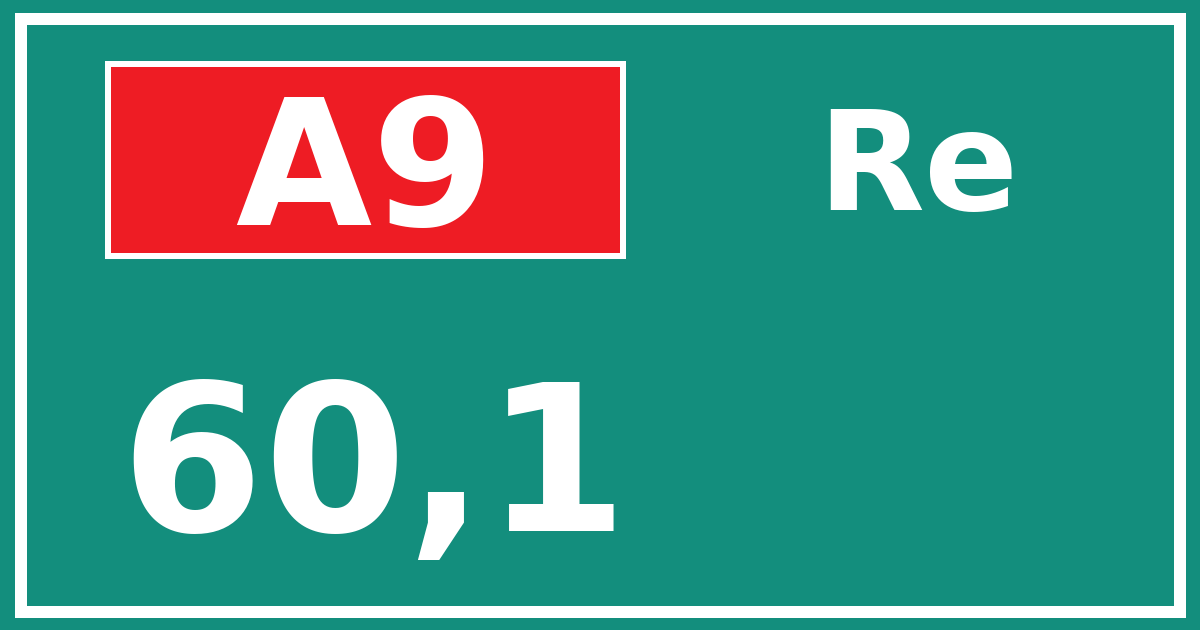 Hectometerbord A9 60,1 zijde Re