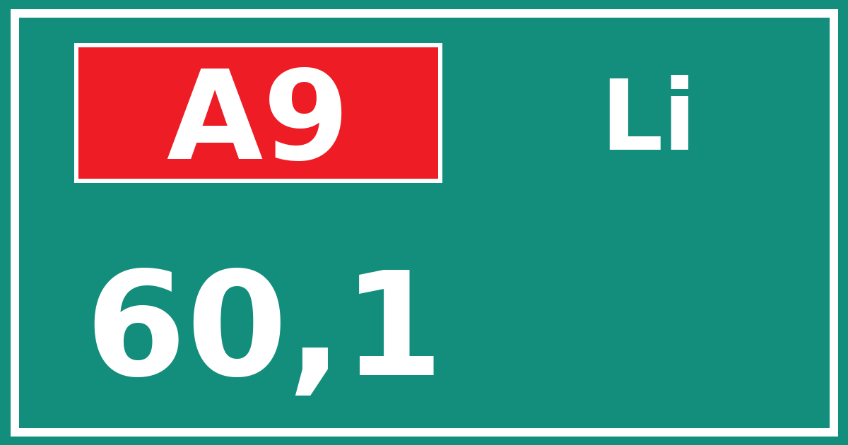 Hectometerbord A9 60,1 zijde Li