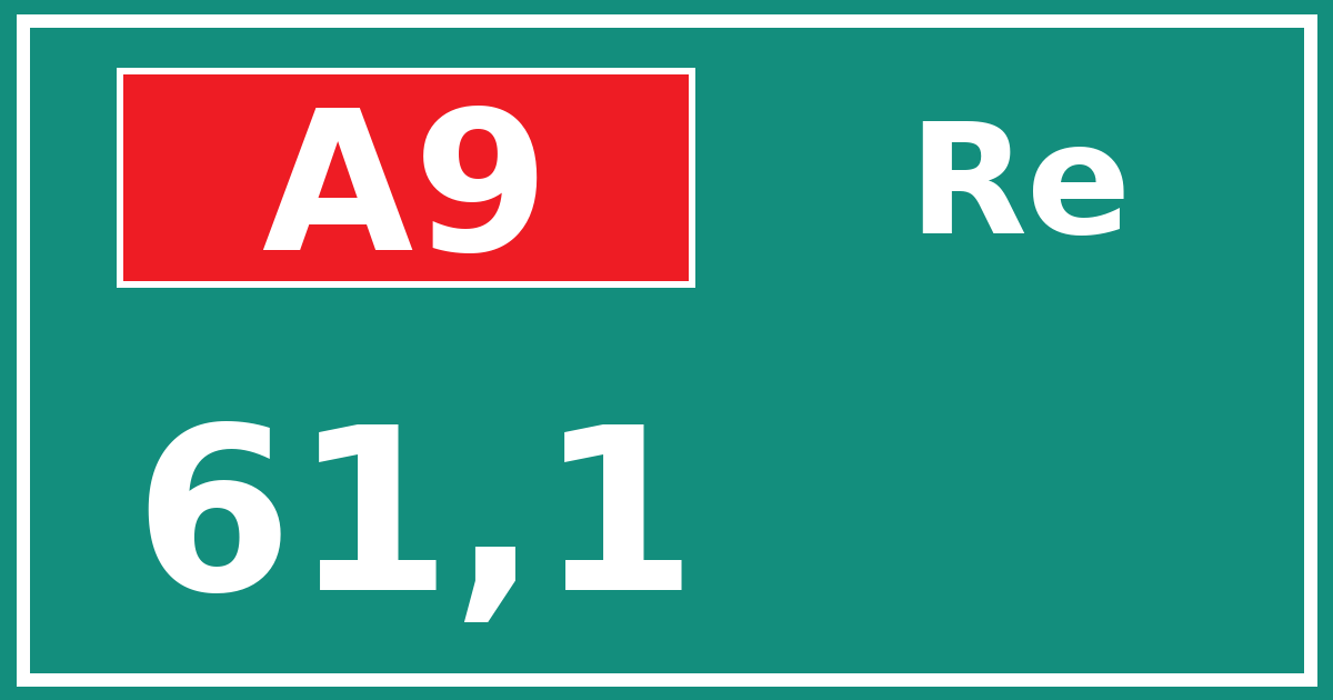Hectometerbord A9 61,1 zijde Re