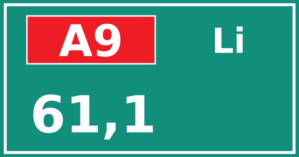 Hectometerbord A9 61,1 zijde Li