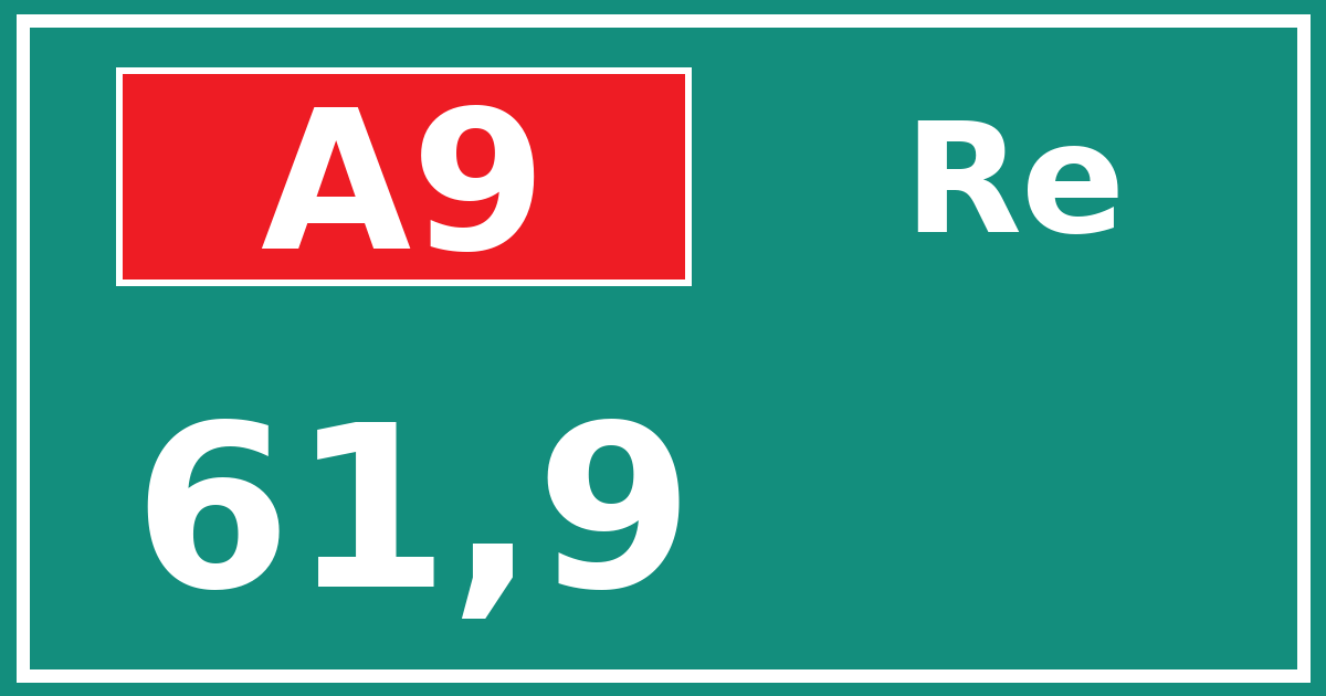 Hectometerbord A9 61,9 zijde Re