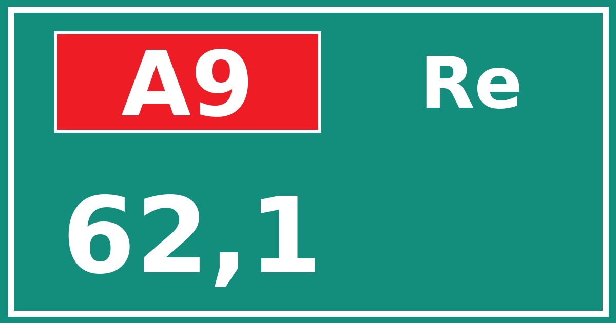 Hectometerbord A9 62,1 zijde Re