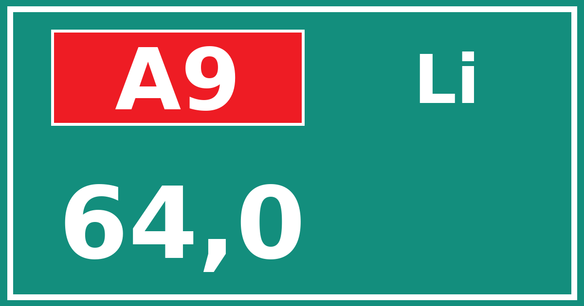 Hectometerbord A9 64,0 zijde Li