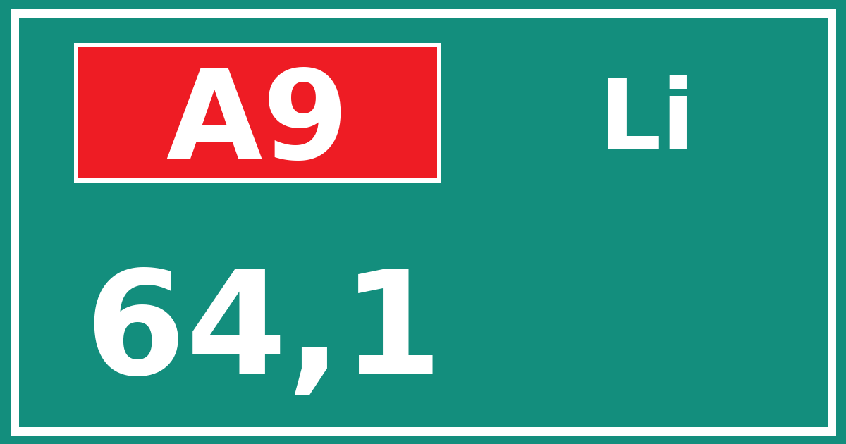 Hectometerbord A9 64,1 zijde Li