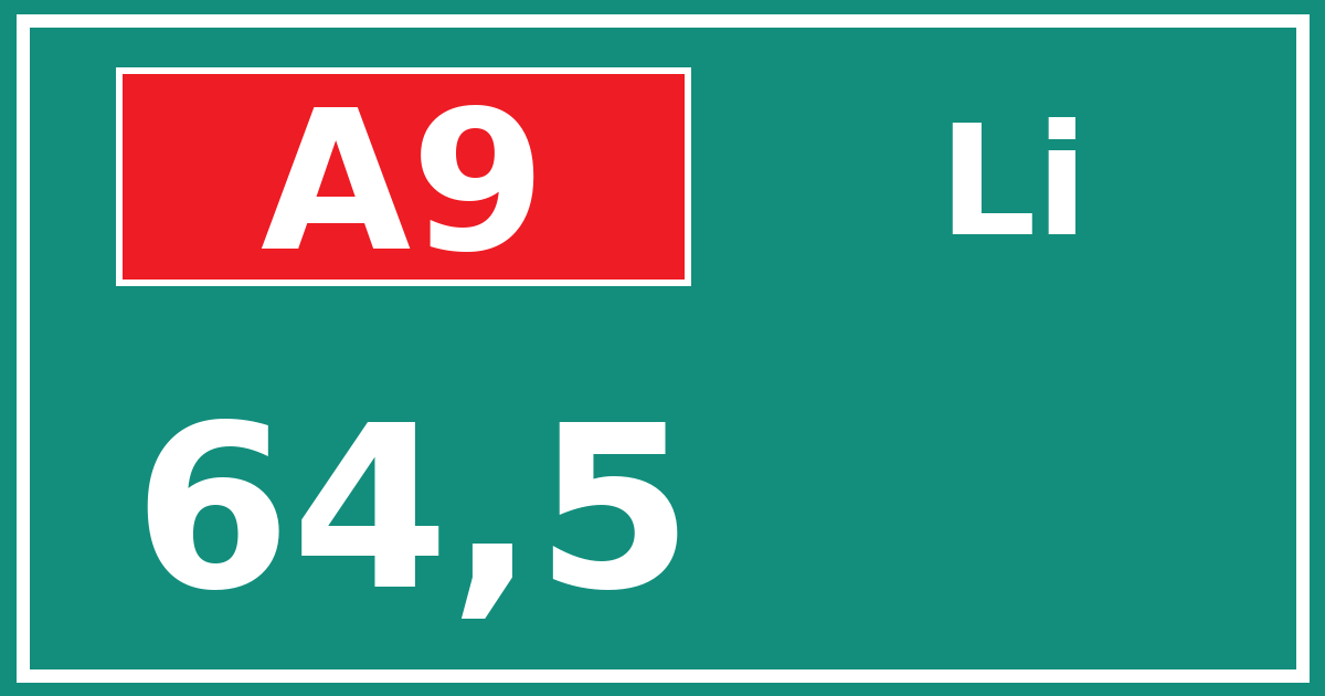 Hectometerbord A9 64,5 zijde Li