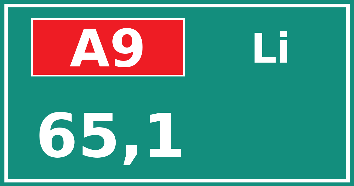 Hectometerbord A9 65,1 zijde Li
