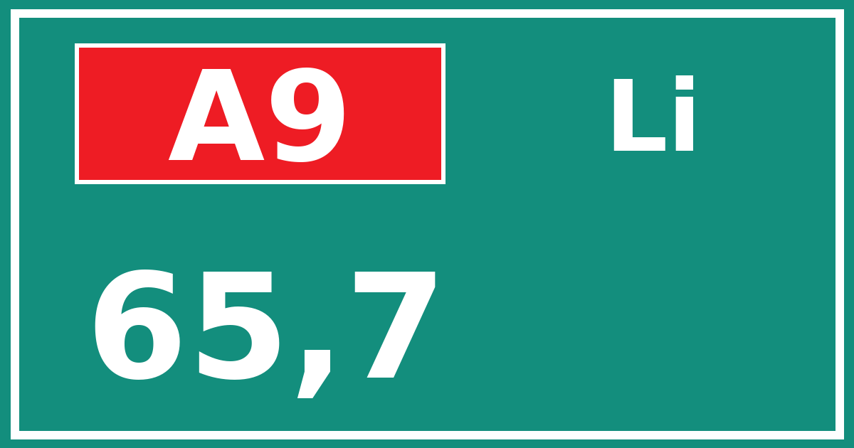 Hectometerbord A9 65,7 zijde Li