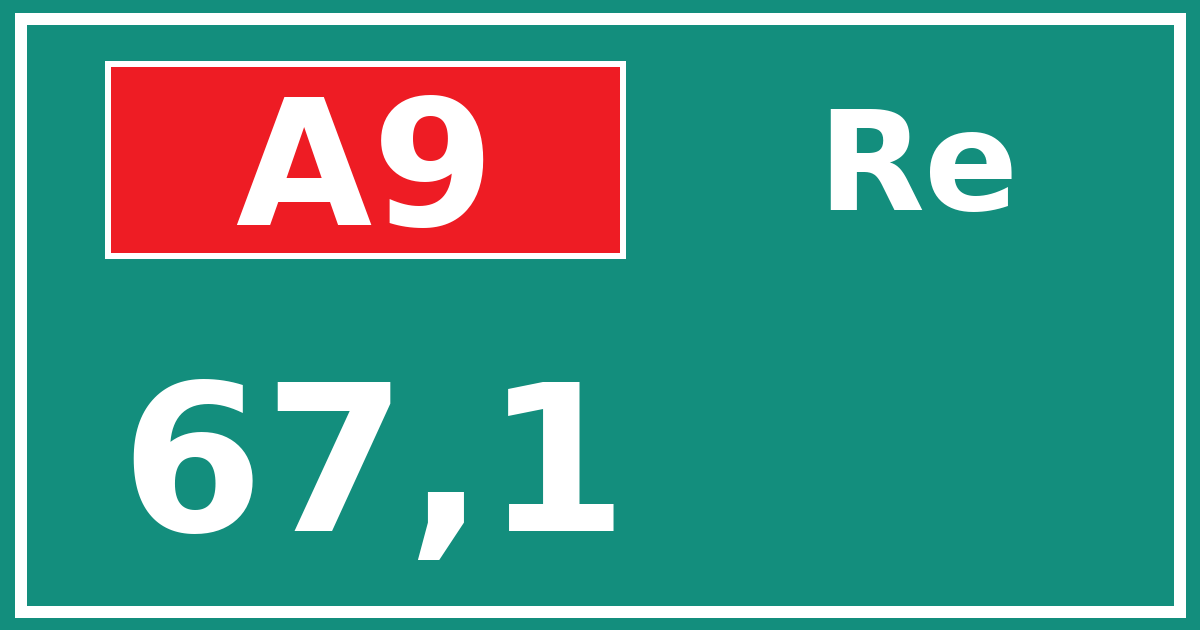 Hectometerbord A9 67,1 zijde Re
