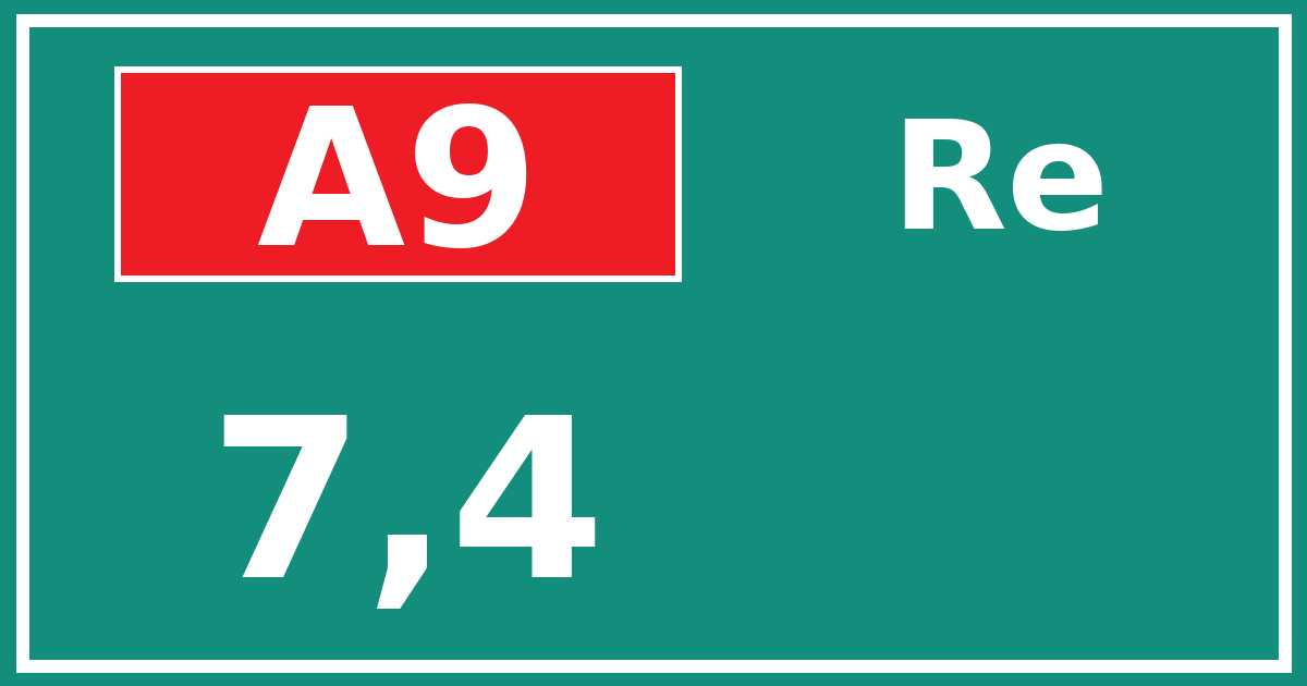Hectometerbord A9 7,4 zijde Re