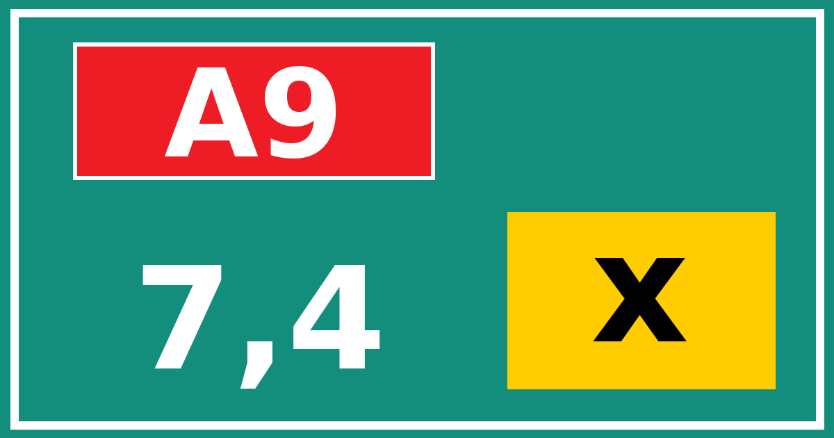 Hectometerbord A9 7,4 letter x