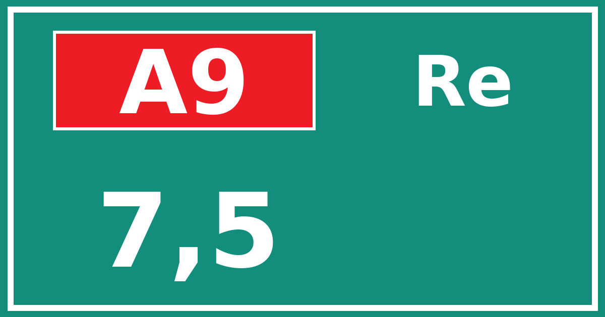 Hectometerbord A9 7,5 zijde Re