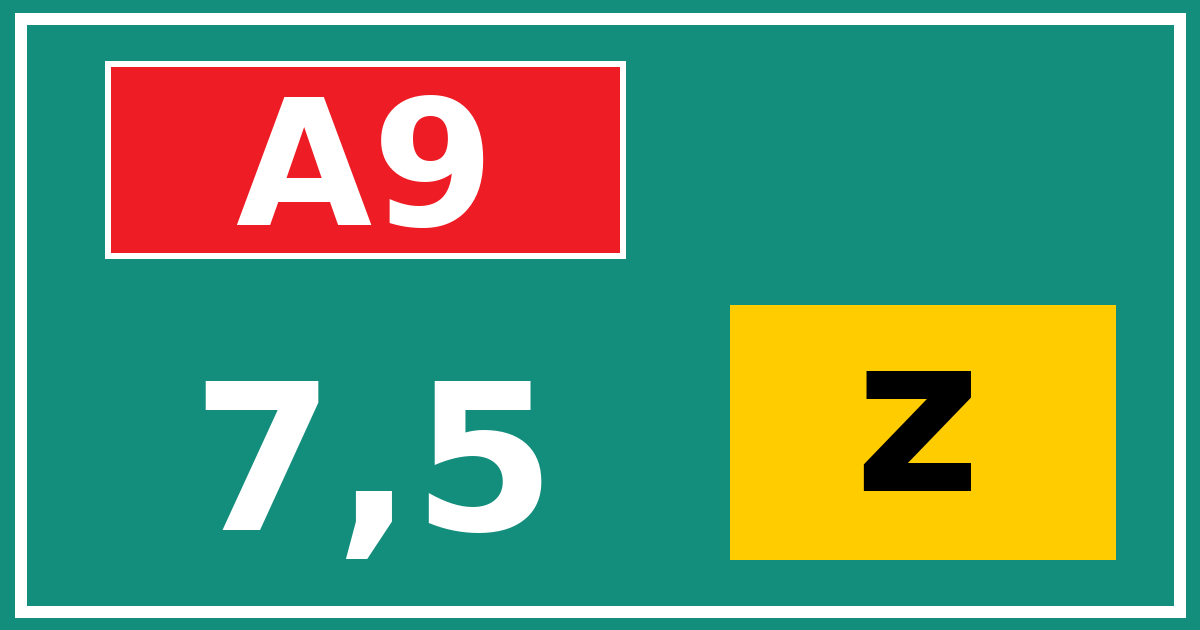 Hectometerbord A9 7,5 letter z