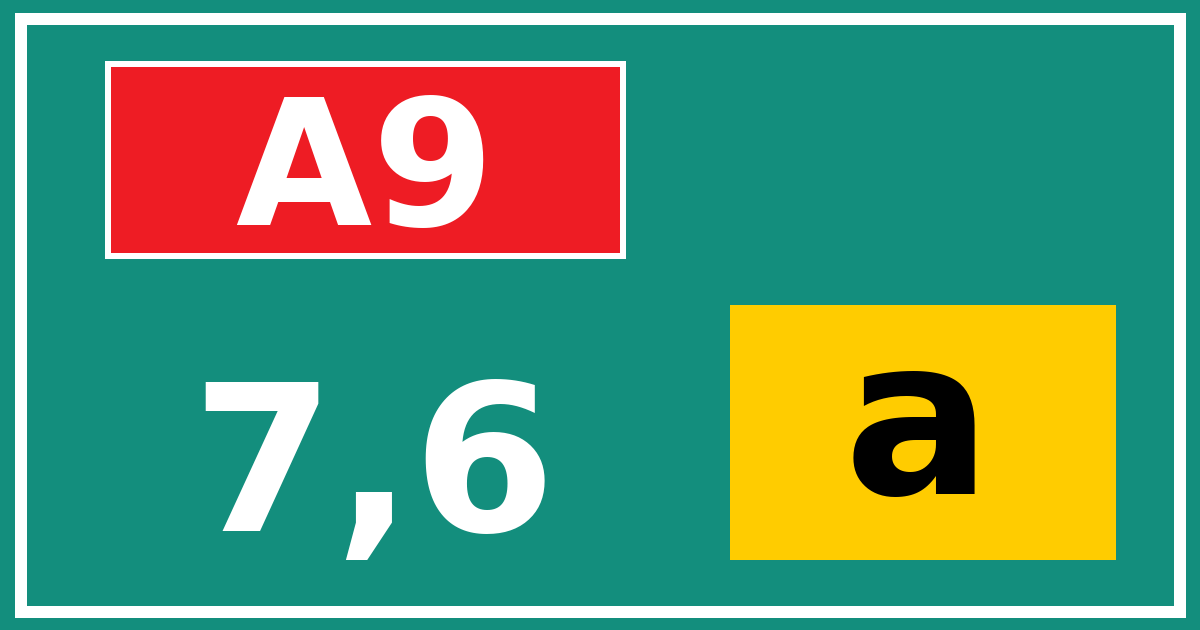 Hectometerbord A9 7,6 letter a
