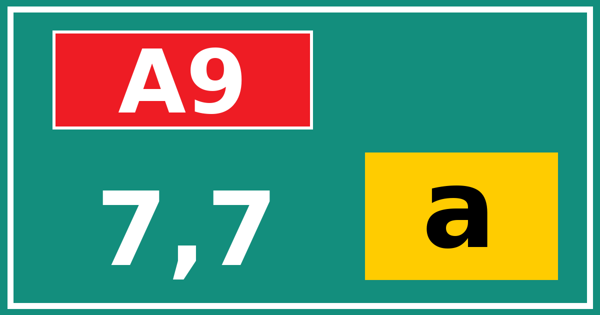 Hectometerbord A9 7,7 letter a