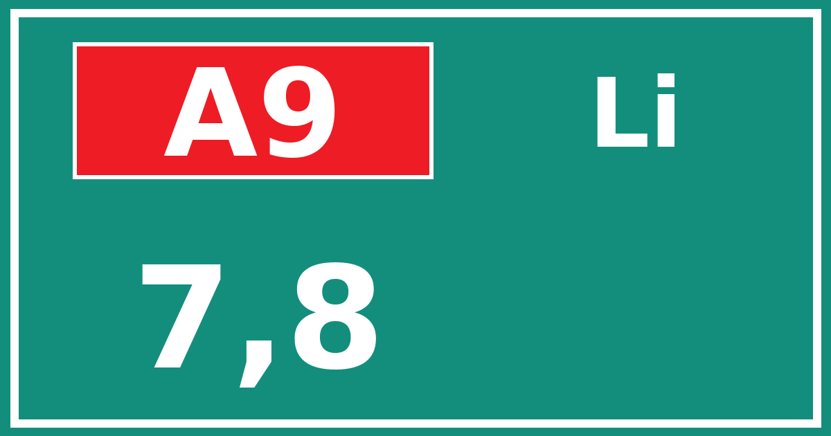Hectometerbord A9 7,8 zijde Li