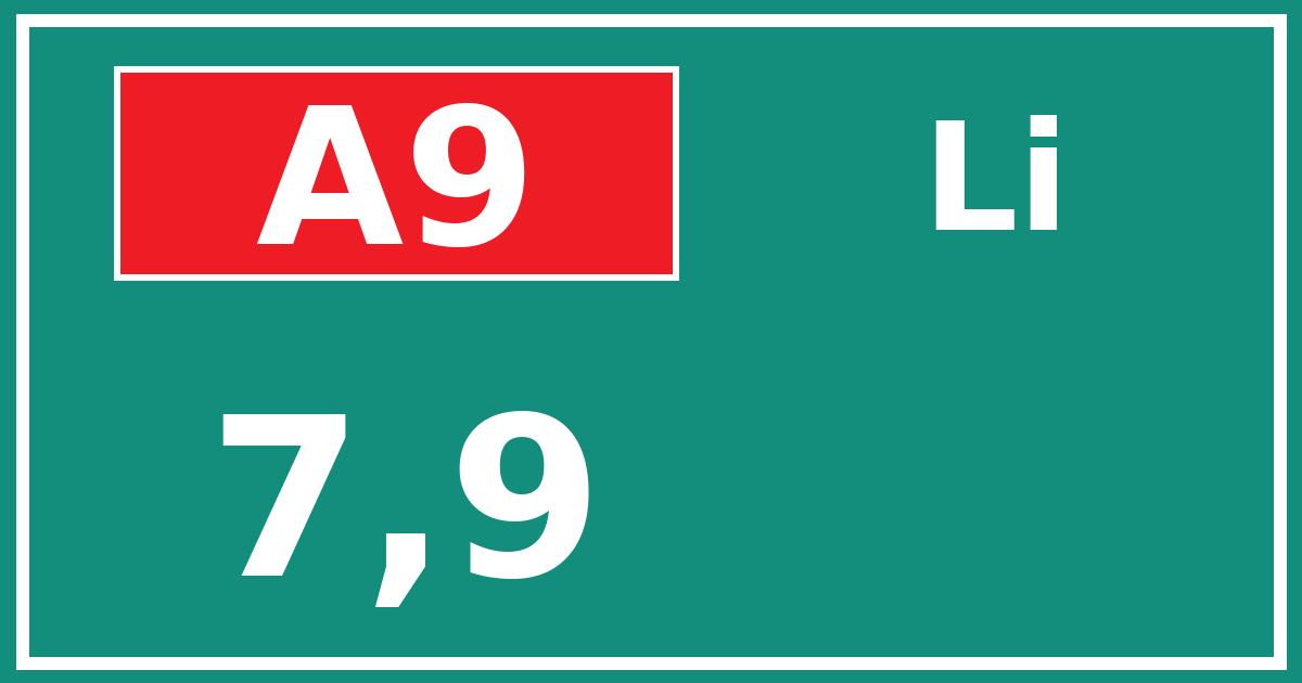 Hectometerbord A9 7,9 zijde Li