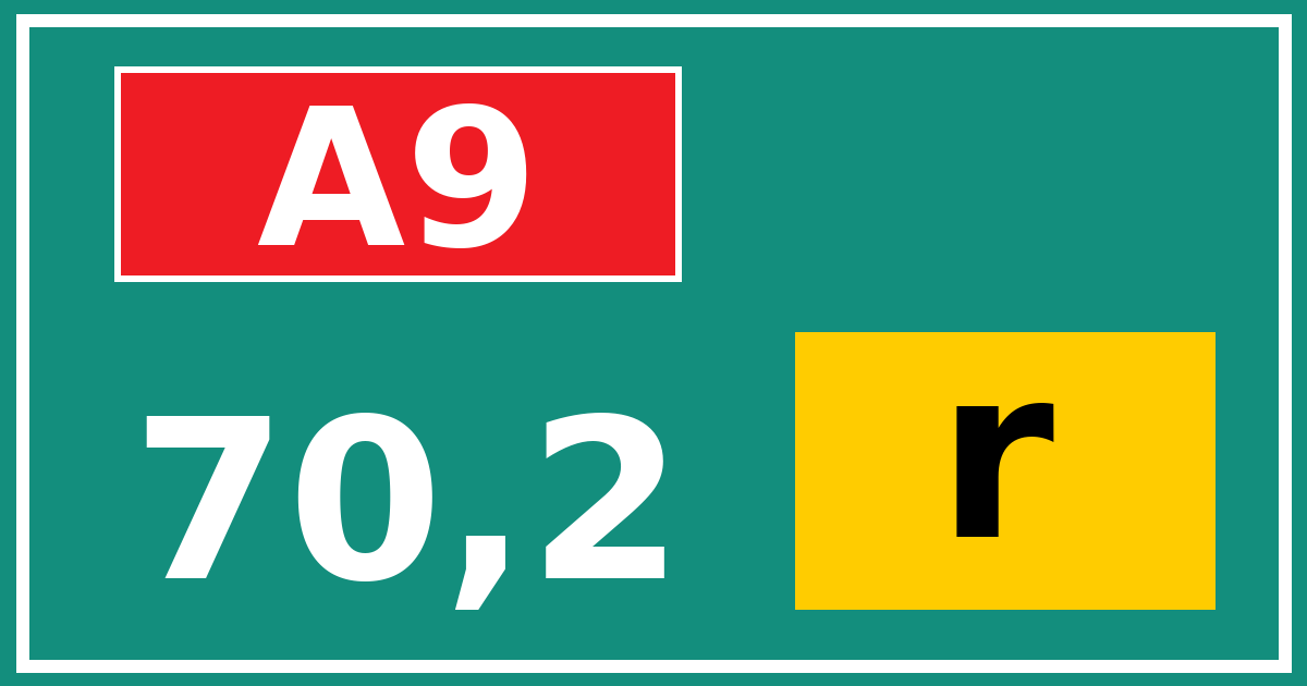 Hectometerbord A9 70,2 letter r