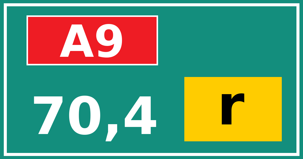 Hectometerbord A9 70,4 letter r