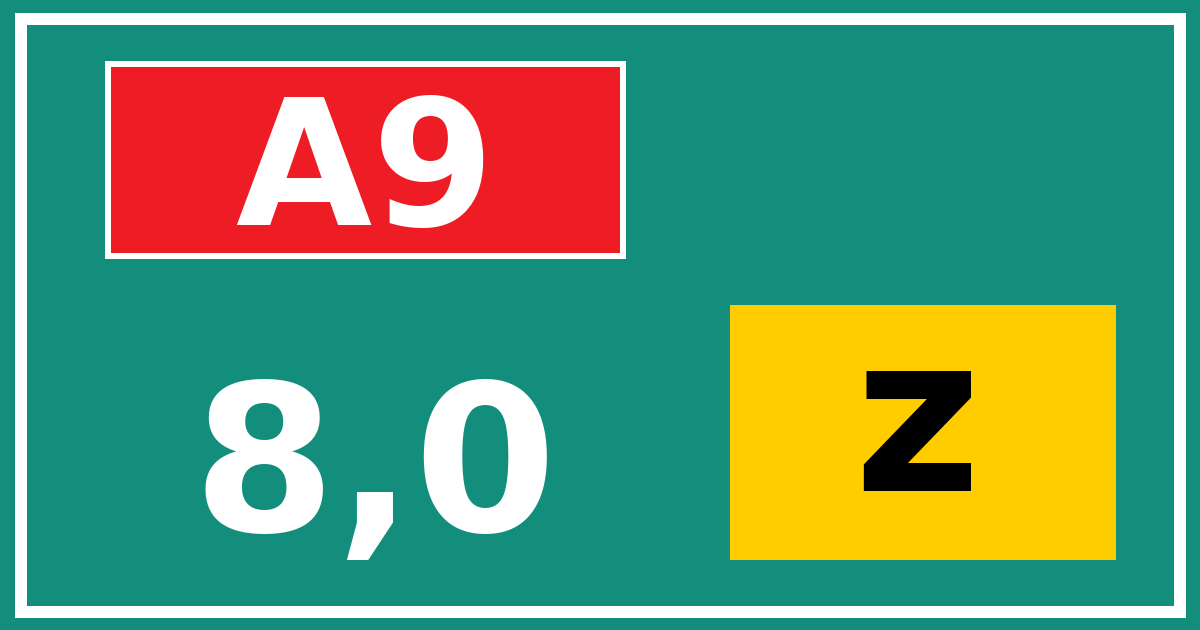 Hectometerbord A9 8,0 letter z