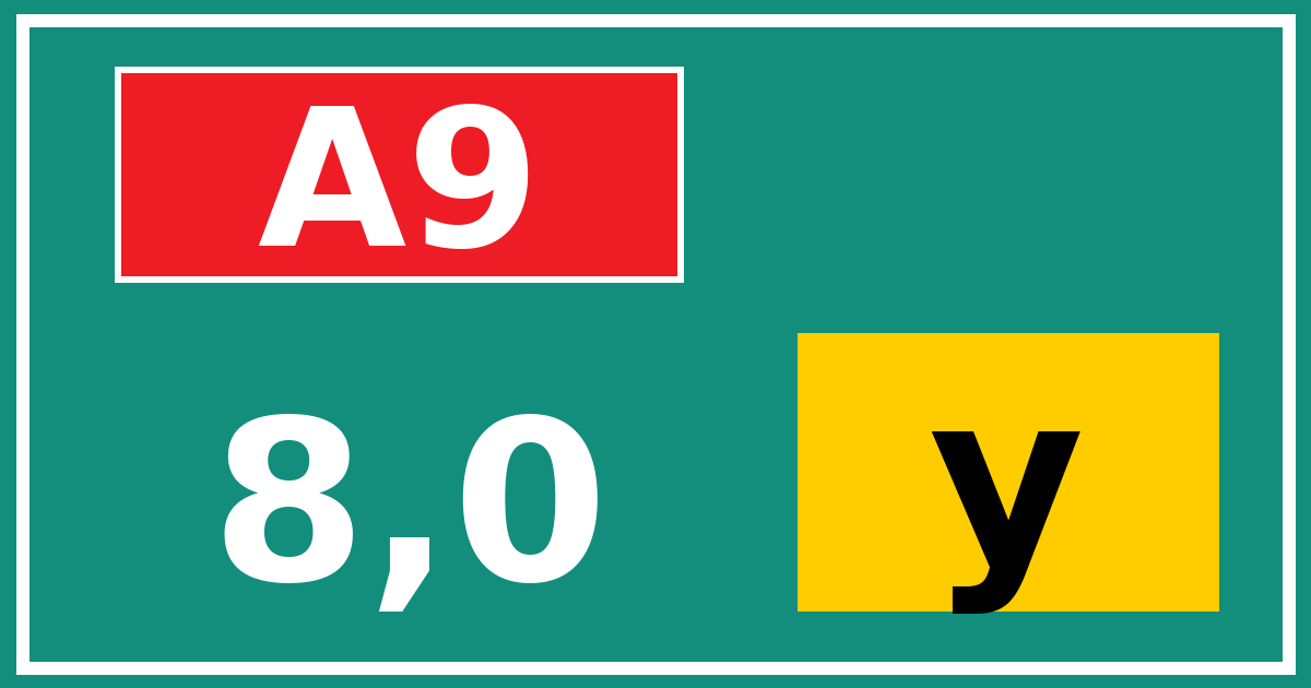 Hectometerbord A9 8,0 letter y