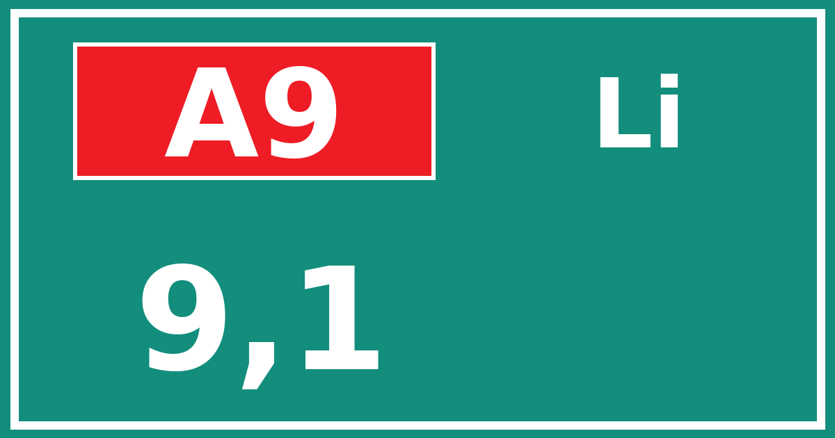 Hectometerbord A9 9,1 zijde Li