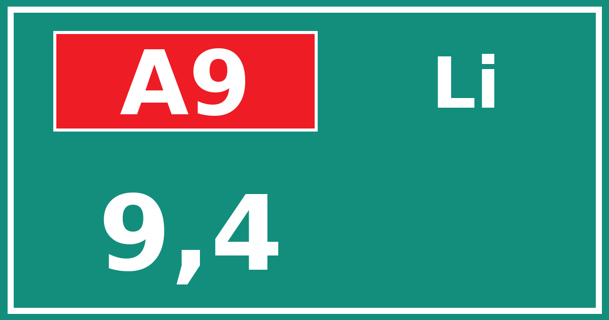 Hectometerbord A9 9,4 zijde Li