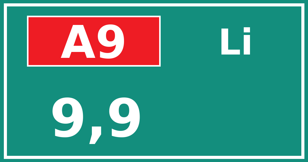 Hectometerbord A9 9,9 zijde Li