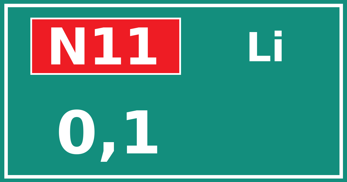Hectometerbord N11 0,1 zijde Li