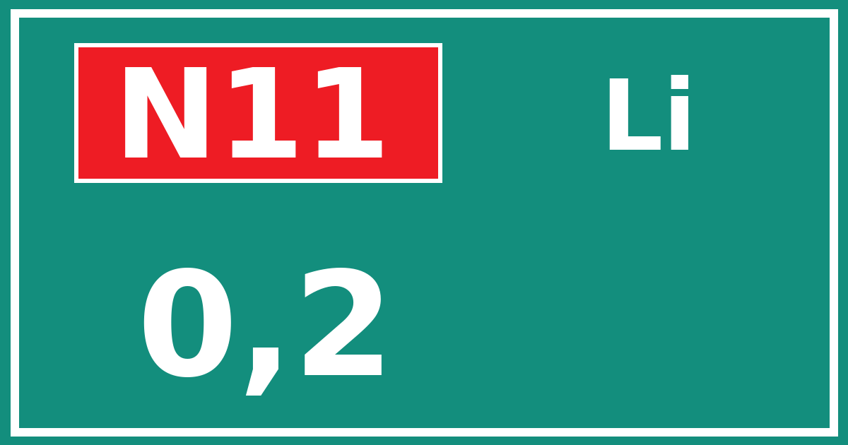 Hectometerbord N11 0,2 zijde Li