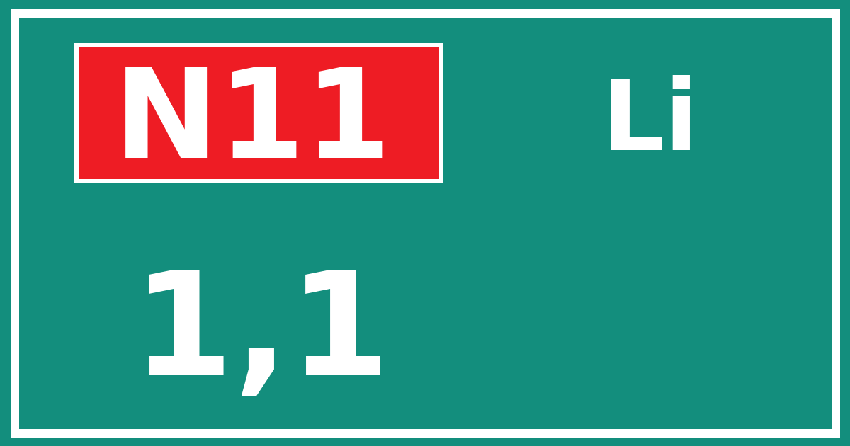 Hectometerbord N11 1,1 zijde Li