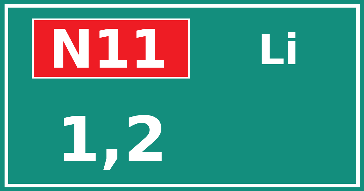 Hectometerbord N11 1,2 zijde Li