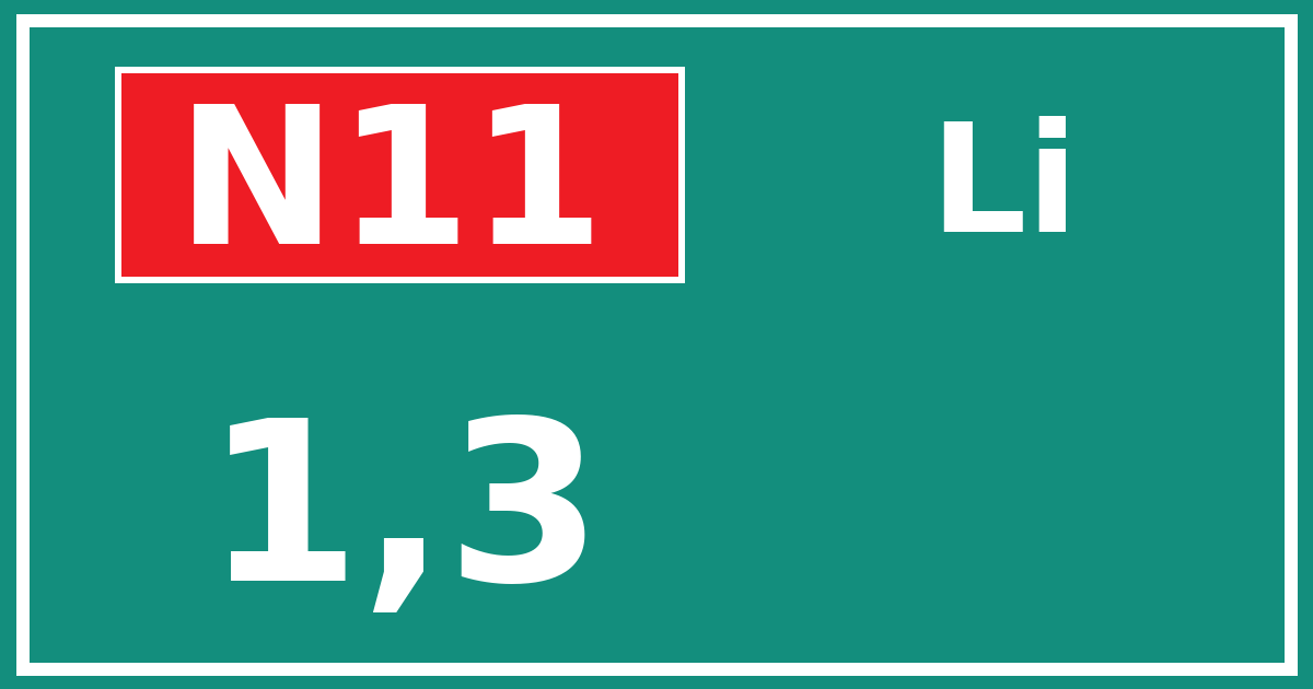 Hectometerbord N11 1,3 zijde Li