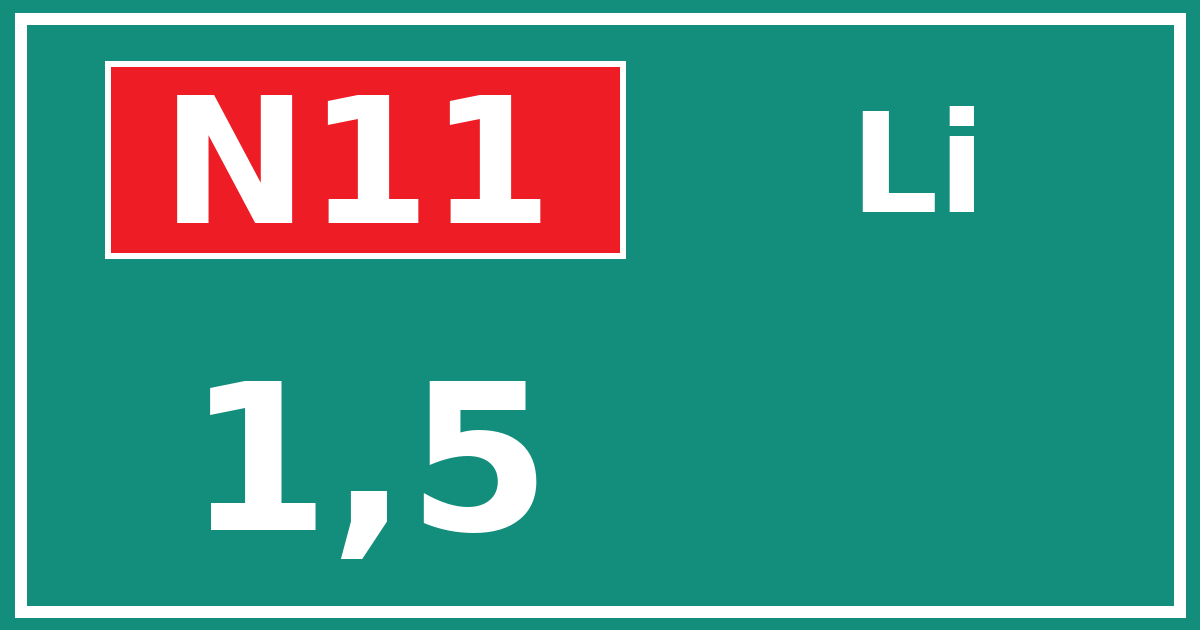 Hectometerbord N11 1,5 zijde Li