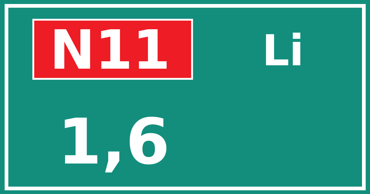 Hectometerbord N11 1,6 zijde Li