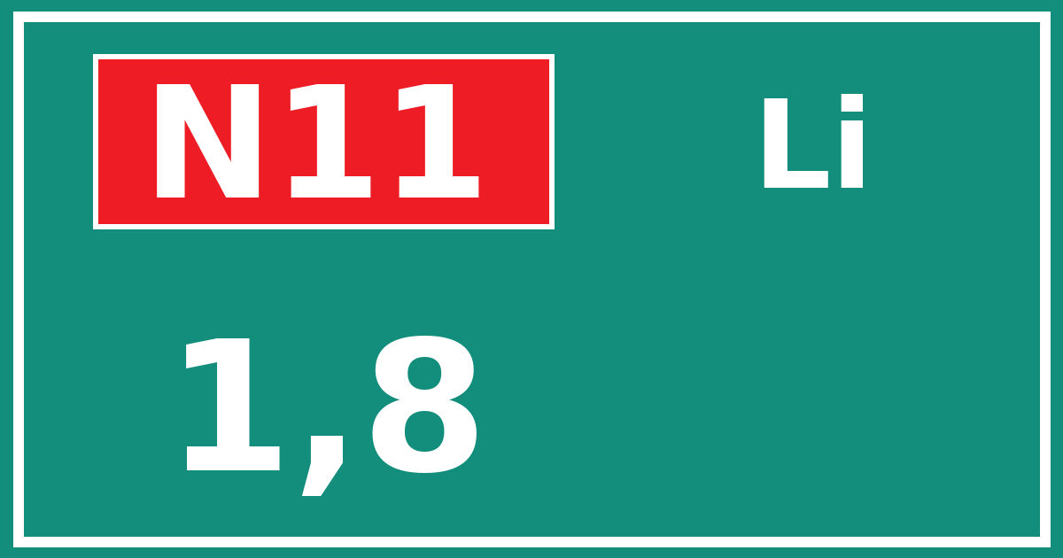 Hectometerbord N11 1,8 zijde Li