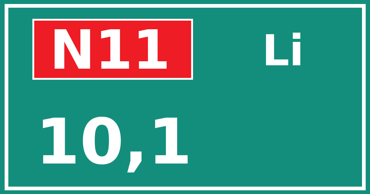 Hectometerbord N11 10,1 zijde Li