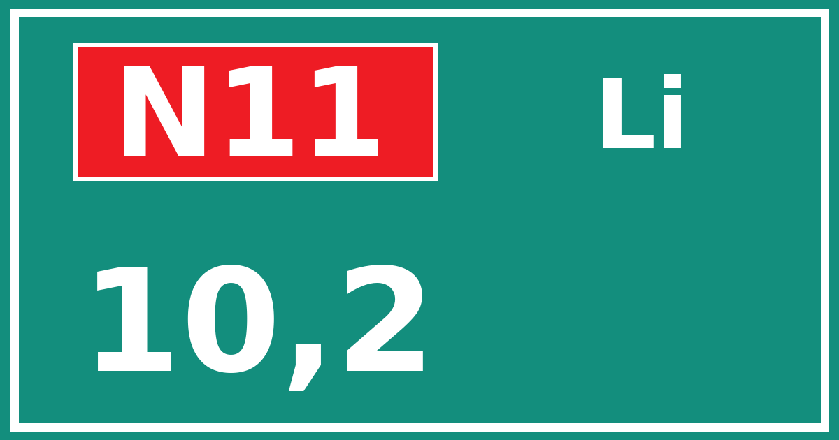 Hectometerbord N11 10,2 zijde Li