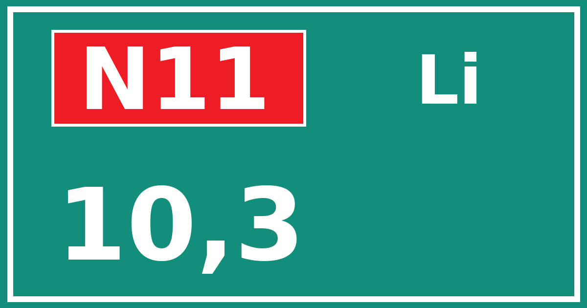 Hectometerbord N11 10,3 zijde Li