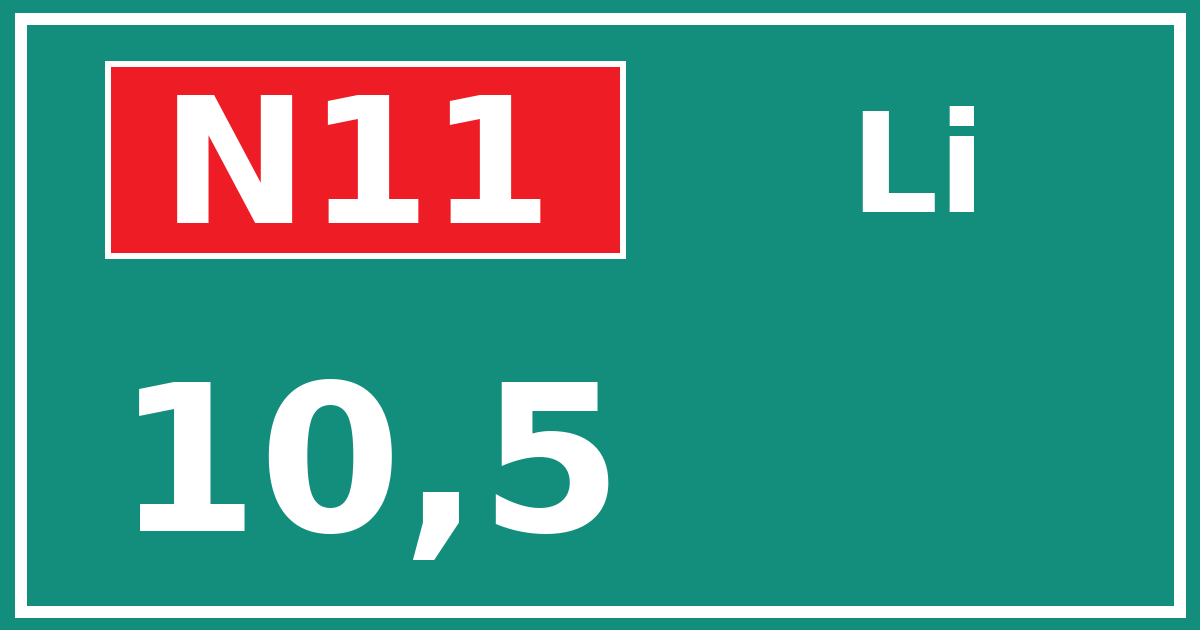 Hectometerbord N11 10,5 zijde Li