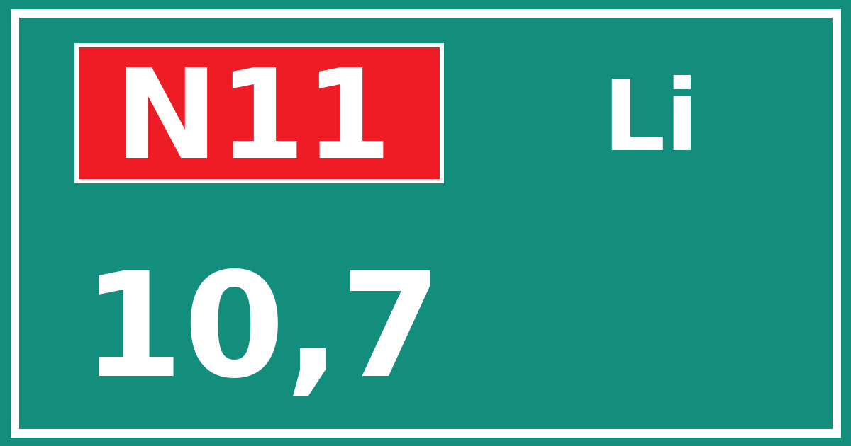 Hectometerbord N11 10,7 zijde Li