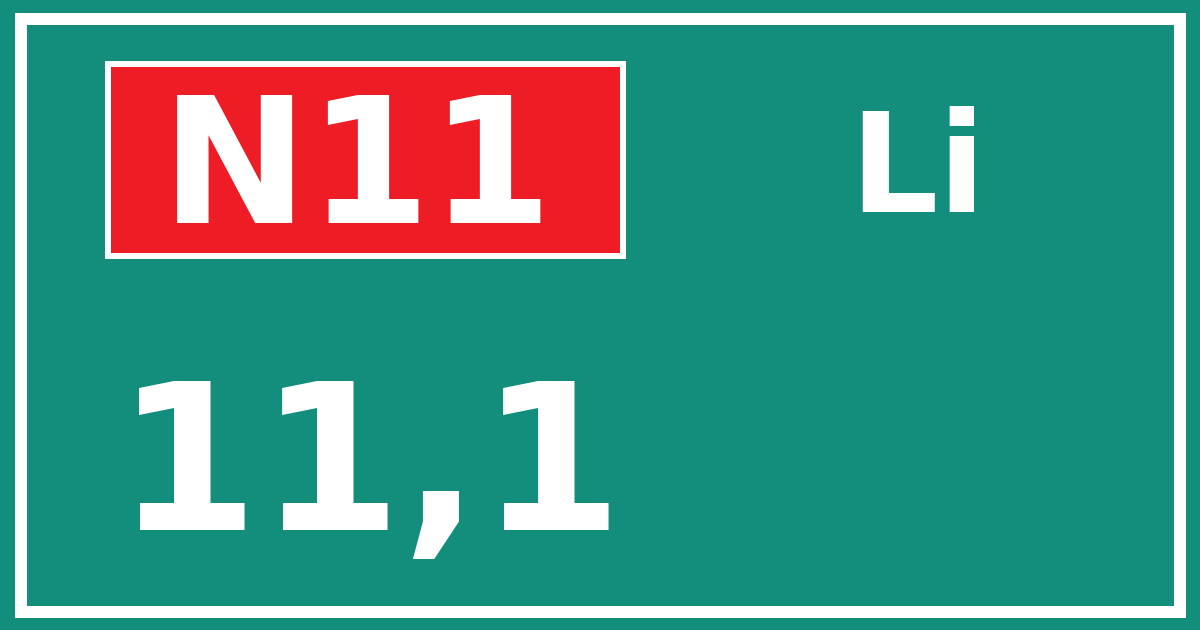 Hectometerbord N11 11,1 zijde Li