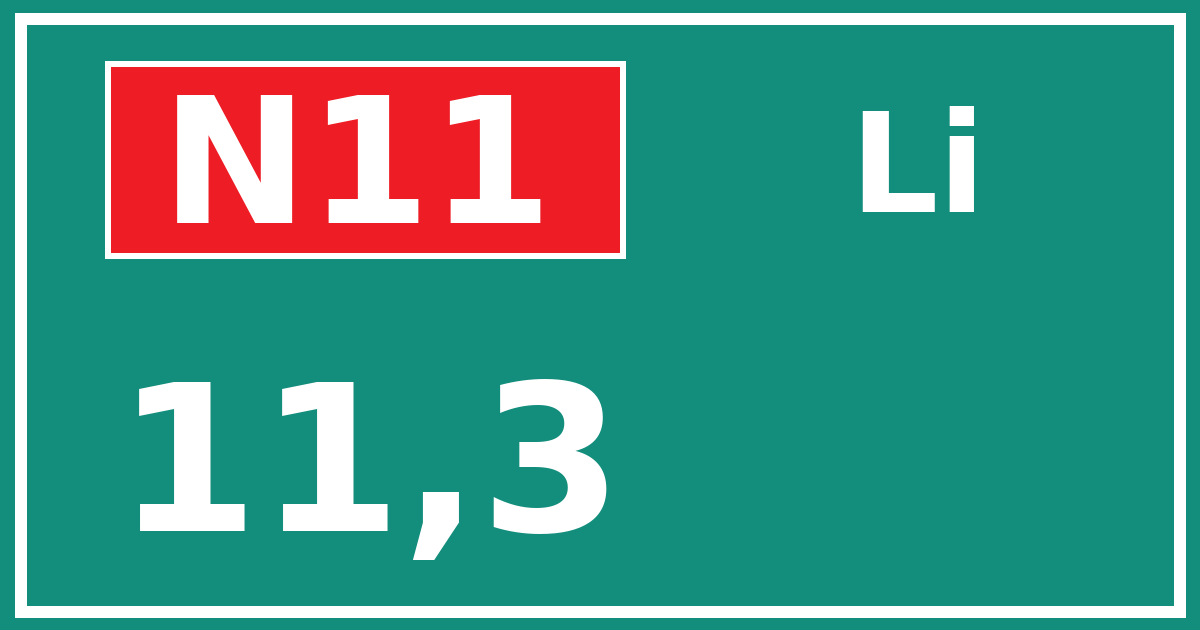 Hectometerbord N11 11,3 zijde Li