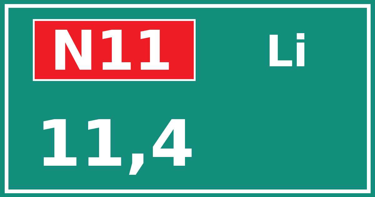Hectometerbord N11 11,4 zijde Li