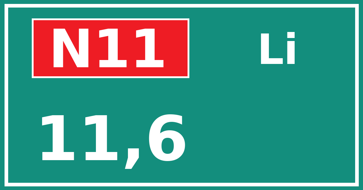 Hectometerbord N11 11,6 zijde Li