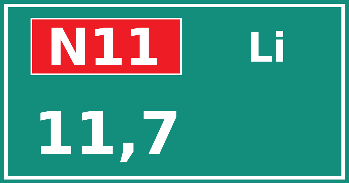 Hectometerbord N11 11,7 zijde Li