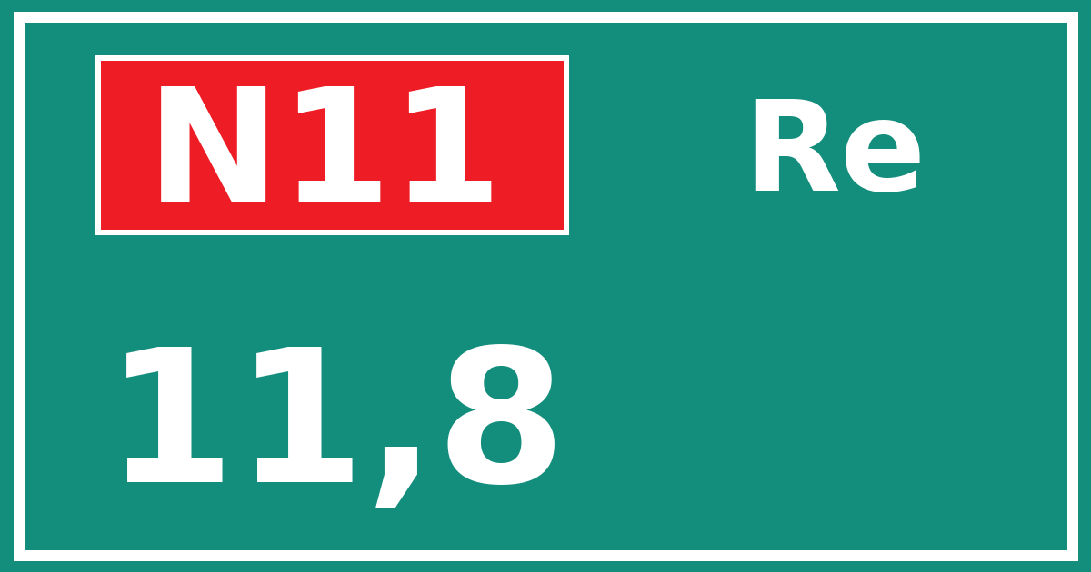 Hectometerbord N11 11,8 zijde Re