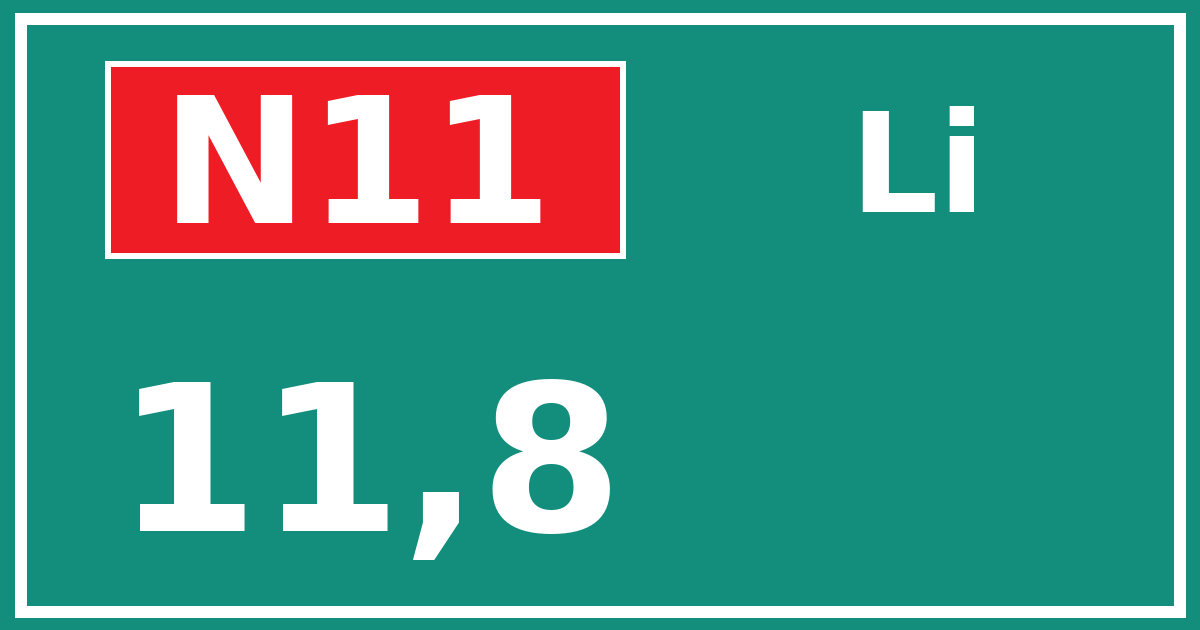 Hectometerbord N11 11,8 zijde Li